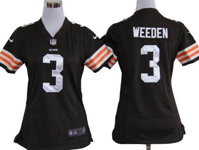 Women's Nike Cleveland Browns 3 Brandon Weeden Brown Game NFL Jerseys
